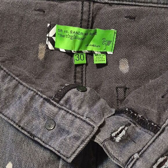 Free People x Sandrine Rose The Virgin Label Polka Grey Wash Jeans Sz 30 - Picture 6 of 6